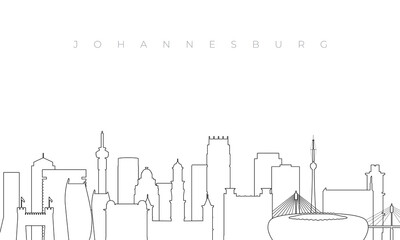 Naklejka premium Outline Johannesburg skyline. Trendy template with Johannesburg city buildings and landmarks in line style. Stock vector design.