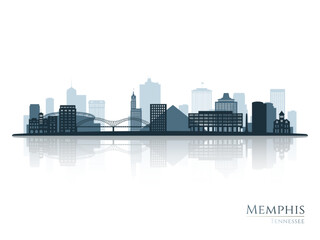 Fototapeta na wymiar Memphis skyline silhouette with reflection. Landscape Memphis, Tennessee. Vector illustration.