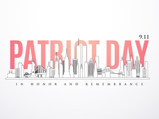 Fototapeta premium 911 New York. Patriot Day anniversary banner. 11 September 2001. Panorama New York City skyline. Stock vector illustration.
