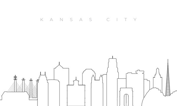 Outline Kansas City skyline. Trendy template with Kansas City buildings and landmarks in line style. Stock vector design.
