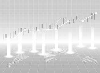 Stock market and exchange of world. Candle stick graph chart of stock market investment trading. White background. Vector.