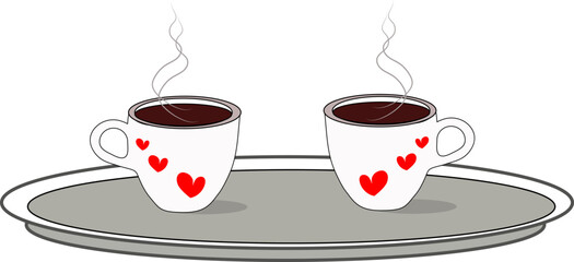 Two cups of fragrant, hot coffee on a tray.