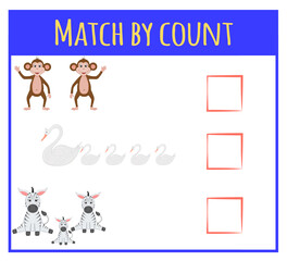 Kids learning number material. Educational game for preschool children with different subjects. Cartoon vector illustration