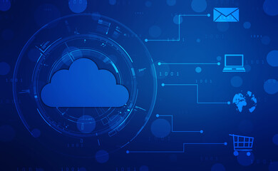 2d illustration of Cloud computing, Digital Cloud computing Concept background. Cyber technology, internet data storage, database and data server concept
