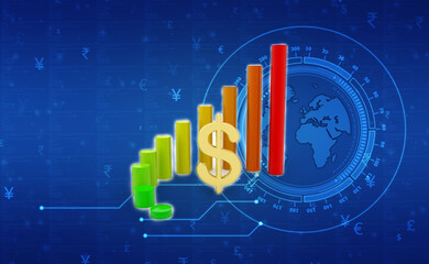 Dollar Financial Success Bar Chart Graph Growing Up 3d Render Illustration