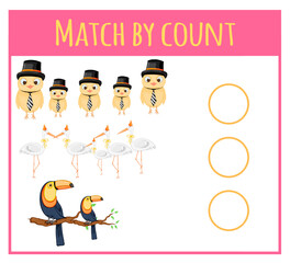 Kids learning number material. Educational game for preschool children with different subjects. Cartoon vector illustration