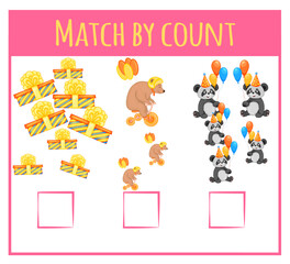 Kids learning number material. Educational game for preschool children with different subjects. Cartoon vector illustration