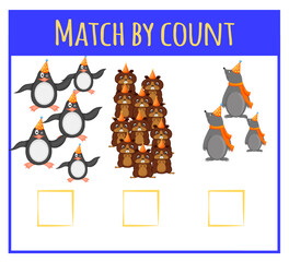 Kids learning number material. Educational game for preschool children with different subjects. Cartoon vector illustration