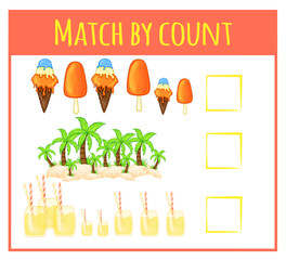 Kids learning number material. Educational game for preschool children with different subjects. Cartoon vector illustration