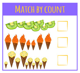 Kids learning number material. Educational game for preschool children with different subjects. Cartoon vector illustration