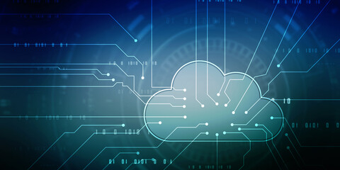 Obraz na płótnie Canvas 2d illustration of Cloud computing, Digital Cloud computing Concept background. Cyber technology, internet data storage, database and data server concept