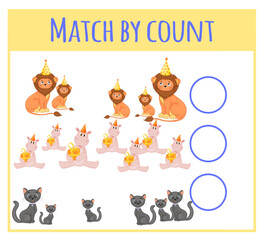 Kids learning number material. Educational game for preschool children with different subjects. Cartoon vector illustration