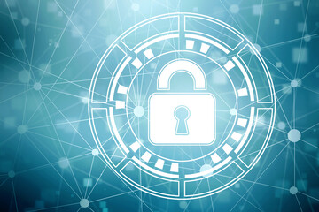 Digital Padlock on abstract technology background, Technology security concept. Modern safety digital background. Protection system, Cyber Security and safety information, personal data concept