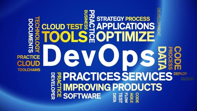 DevOps animated tag word cloud;text design animation kinetic typography seamless loop.