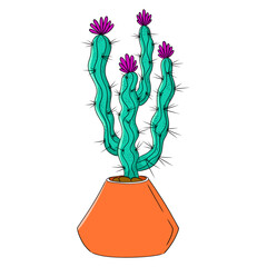 Colorful cactus doodle illustration. Isolated on white background.