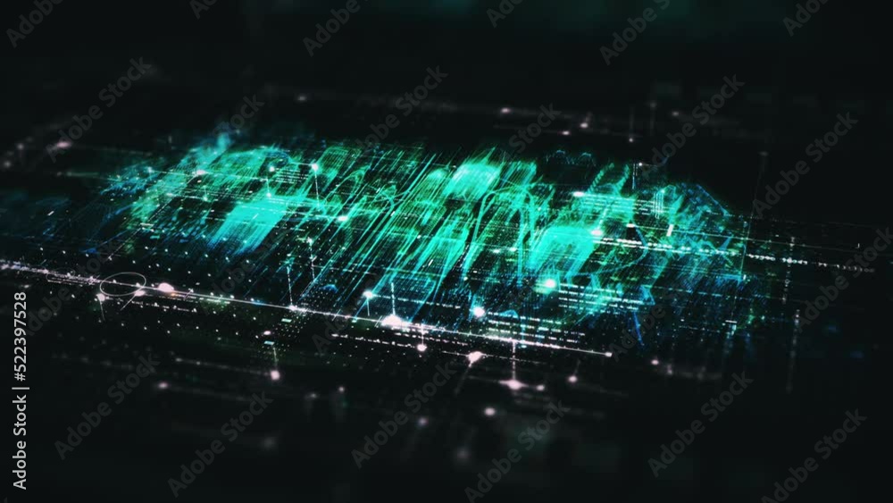 Aufkleber Futuristic digital generated motion abstract matrix cyber environment big data analytic artificial intelligent metaverse simulation, head up display background