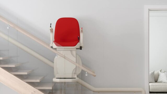 Front View Of Automatic Stair Lift On Staircase In Modern House