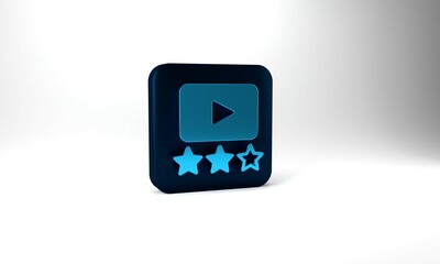 Blue Film or movie cinematography rating or review icon isolated on grey background. Blue square button. 3d illustration 3D render