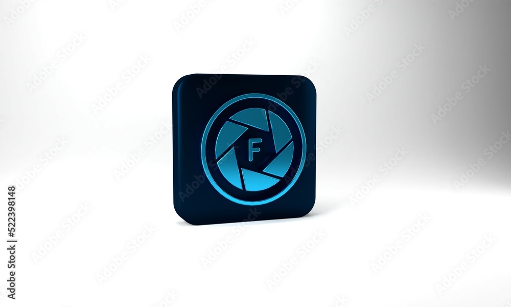 Canvas Prints Blue Camera shutter icon isolated on grey background. Blue square button. 3d illustration 3D render