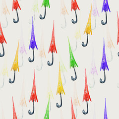 Multicolored umbrellas watercolor seamless pattern. Template for decorating designs and illustrations.