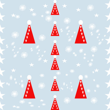 Christmas hat and snowflakes from geometric shape form a pattern on pastel color,festival background