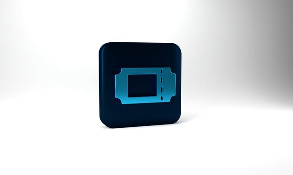 Blue Cinema ticket icon isolated on grey background. Blue square button. 3d illustration 3D render