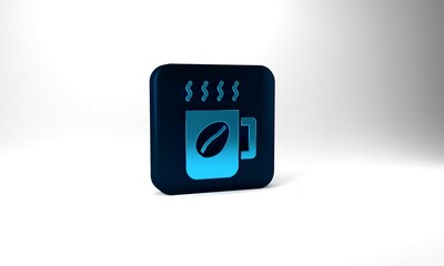 Blue Coffee cup icon isolated on grey background. Tea cup. Hot drink coffee. Blue square button. 3d illustration 3D render