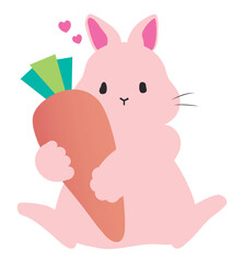 卯年年賀素材　人参を抱いてお座りするウサギ