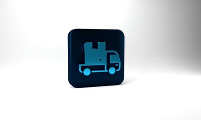 Blue Delivery cargo truck vehicle icon isolated on grey background. Blue square button. 3d illustration 3D render