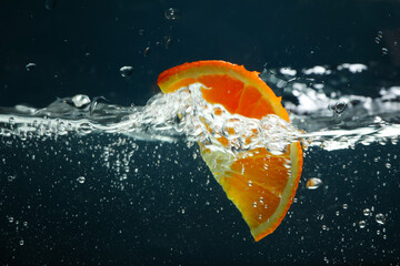 Concept of fresh summer fruits, fruits in water