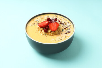 Concept of tasty and healthy food with smoothie