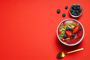 Concept of tasty and healthy food with smoothie