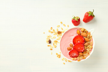 Concept of tasty and healthy food with smoothie