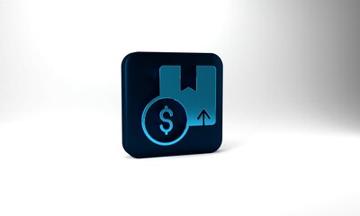 Blue Carton cardboard box icon isolated on grey background. Box, package, parcel sign. Delivery and packaging. Blue square button. 3d illustration 3D render