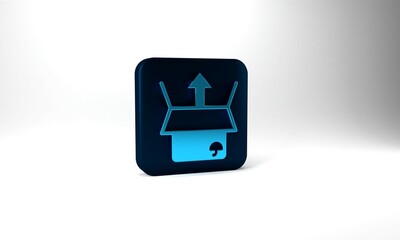 Blue Unboxing icon isolated on grey background. Blue square button. 3d illustration 3D render