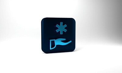 Blue Cross hospital medical icon isolated on grey background. First aid. Diagnostics symbol. Medicine and pharmacy sign. Blue square button. 3d illustration 3D render