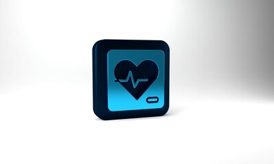 Blue Heart rate icon isolated on grey background. Heartbeat sign. Heart pulse icon. Cardiogram icon. Blue square button. 3d illustration 3D render