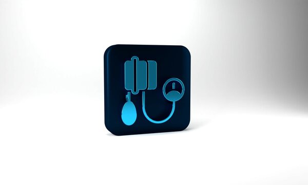Blue Blood pressure icon isolated on grey background. Blue square button. 3d illustration 3D render