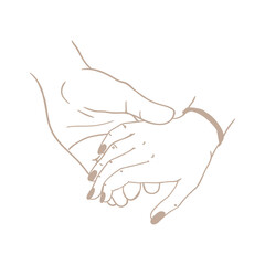 Man holding girl's hand icon. Simple linear emblem of couple relationship, family and friendship