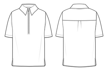 mens short sleeve polo t shirt with half zipper front and back view flat sketch vector illustration template. cad mockup. © SQB Creation 