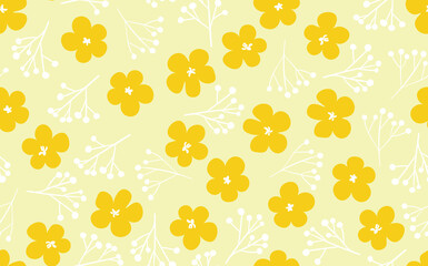 Seamless floral pattern based on traditional folk art ornaments. Art flowers on color background. Scandinavian style. Sweden nordic style. Vector illustration. Simple minimalistic pattern