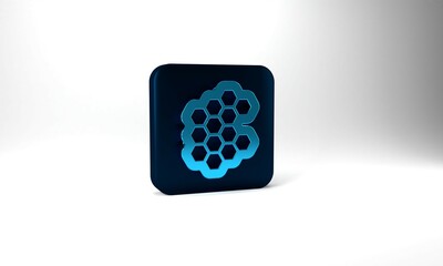 Blue Honeycomb icon isolated on grey background. Honey cells symbol. Sweet natural food. Blue square button. 3d illustration 3D render