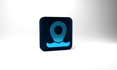 Blue Location fishing icon isolated on grey background. Fishing place. Blue square button. 3d illustration 3D render