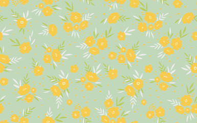 Seamless floral pattern based on traditional folk art ornaments. Colorful flowers on color background. Scandinavian style. Sweden nordic style. Vector illustration. Simple minimalistic pattern