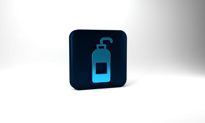 Blue Bottle of liquid antibacterial soap with dispenser icon isolated on grey background. Antiseptic. Disinfection, hygiene, skin care. Blue square button. 3d illustration 3D render