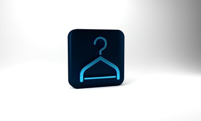 Blue Hanger wardrobe icon isolated on grey background. Cloakroom icon. Clothes service symbol. Laundry hanger sign. Blue square button. 3d illustration 3D render