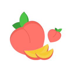 illustration of peach with slices of fresh peach and peach juice in a simple and attractive glass. suitable for vitamin products, peach juice packaging and many more