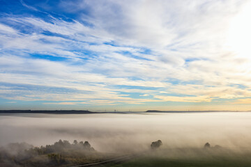 Fog over the landscape at dawn
