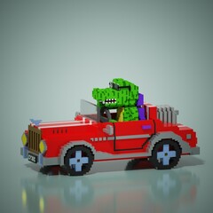 Fototapeta premium 3d illustration croc on classic red car 