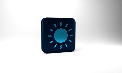 Fototapeta premium Blue Sun icon isolated on grey background. Blue square button. 3d illustration 3D render